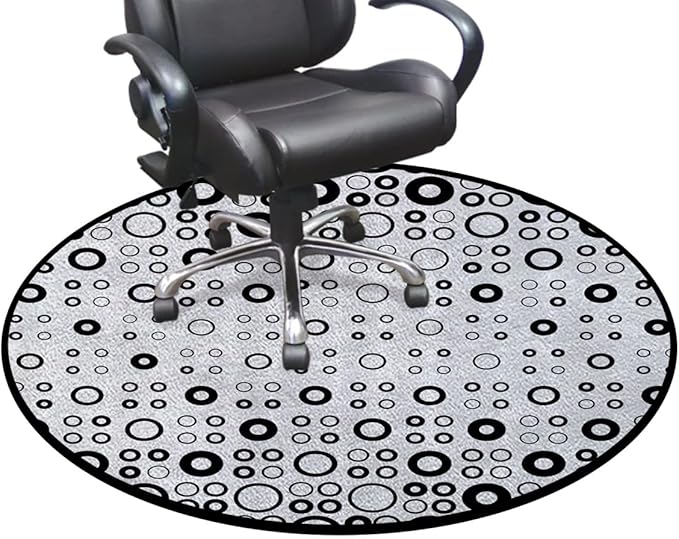 Black White Round Chair Cushion for Office and Home Decoration Chair Cushion Simple Vortex Disc Shaped Interior Ellipse Round mat Office Chair Mat Hardwood Floor mat Geometric Diameter 48 in