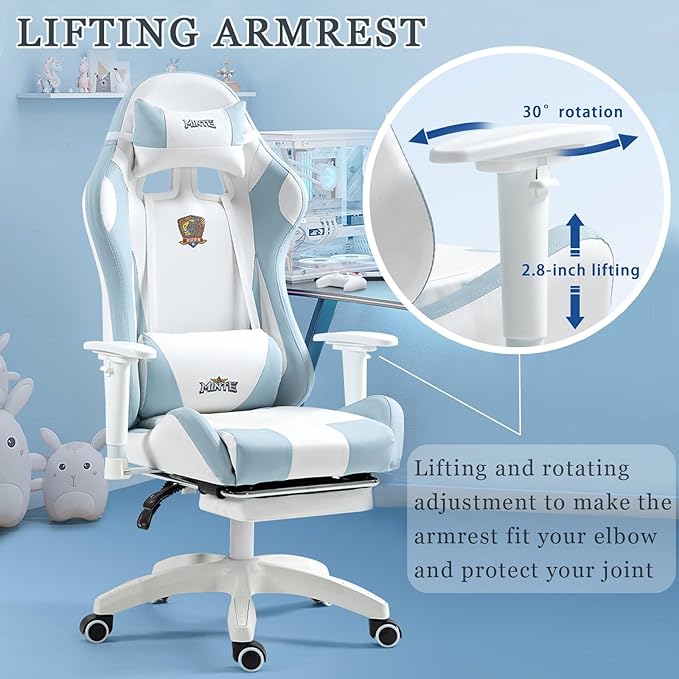 Comfy Blue Gaming Office Chair with Footrest Ergonomic Design for Neck Pain Relief Ideal for Home Office and Gaming Blue Upgraded Latex with footrest