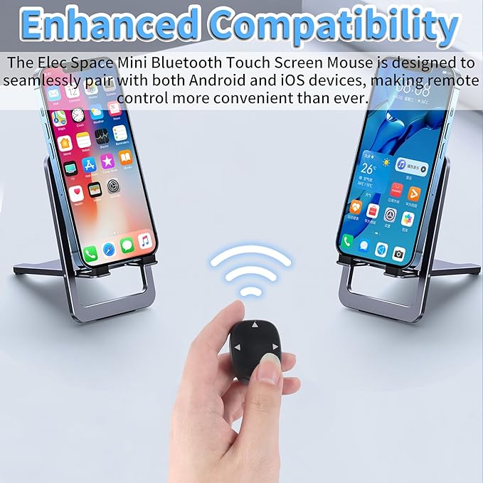 Mini Bluetooth Touch Screen Mouse Finger Ring - Multi-Functional Remote Control for Video Streaming Photography and E-Book Navigation with Enhanced Compatibility for Android &amp iOS (Black)