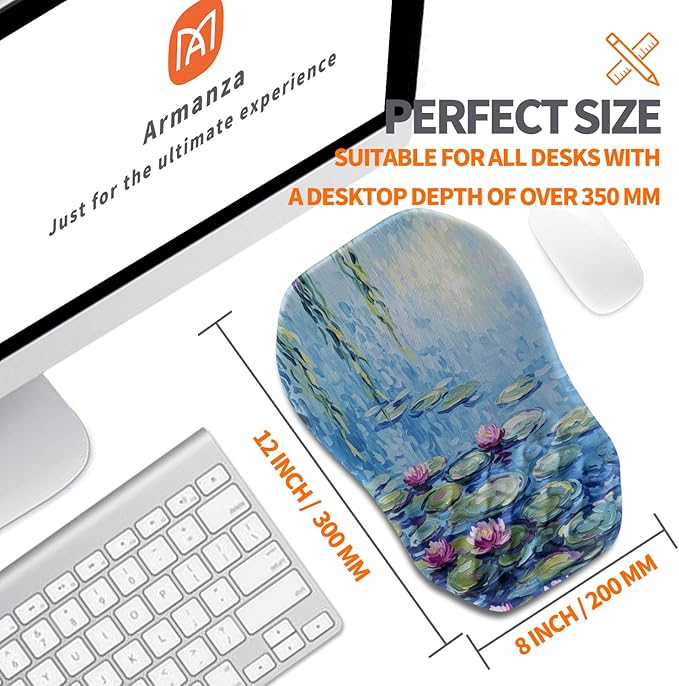 Ergonomic Slope Mouse Pad Wrist Support Wrist Rest Mousepad for Carpal Tunnel Pain Relief with Massage Bulge and Slow Rebound Memory Foam (12x8 inch Lotus Pond)