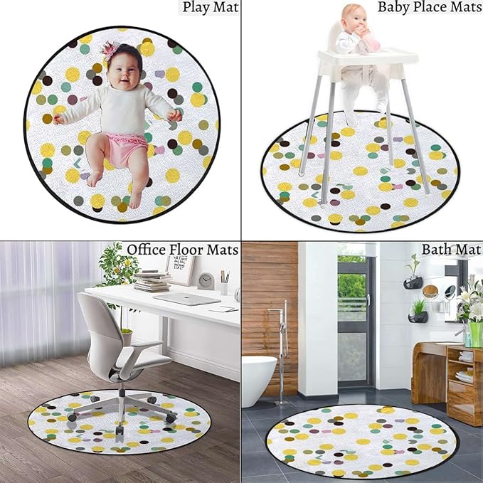 Abstract Area Rug Rug for Living Room Soft Durable Rugs Carpet for BedroomRound Rug Colorful Trippy Geometric CirclesCharcoal Grey Gold Diameter 35.5 in