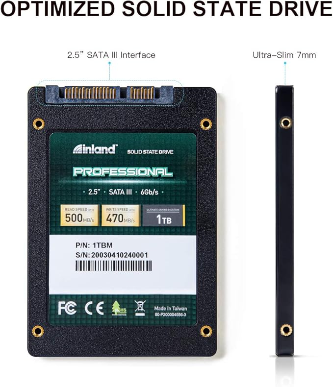 INLAND Professional 1TB SSD 3D NAND SATA III 6Gb/s 2.5 7mm Internal Solid State Drive (1T)