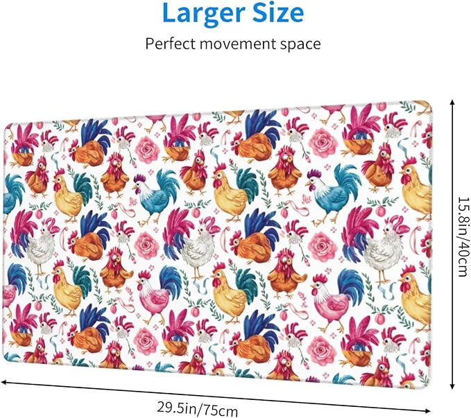 Chicken Flower Pattern Mouse Pad Non Slip Large Desk Keyboard Mat Gaming Protection Pad 16X29.5 Inch
