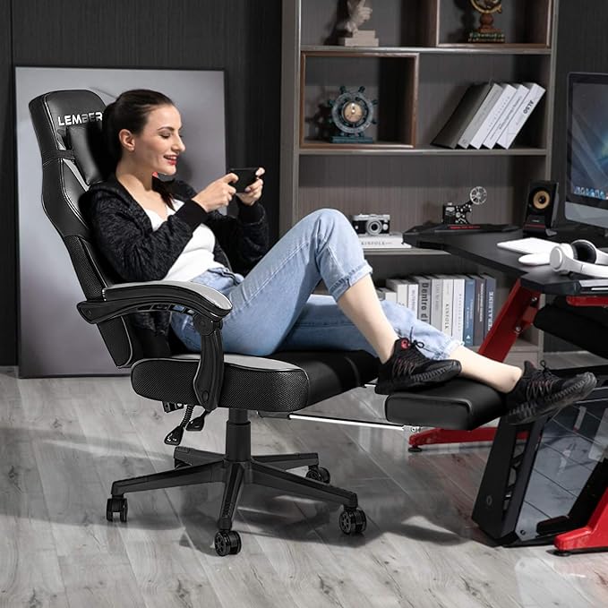 LEMBERI Gaming Chairs with FootrestErgonomic Video Game Chairs for AdultsBig and Tall Chair 400lb Weight Capacity Racing Style Computer Gamer Chair with Headrest and Lumbar Support