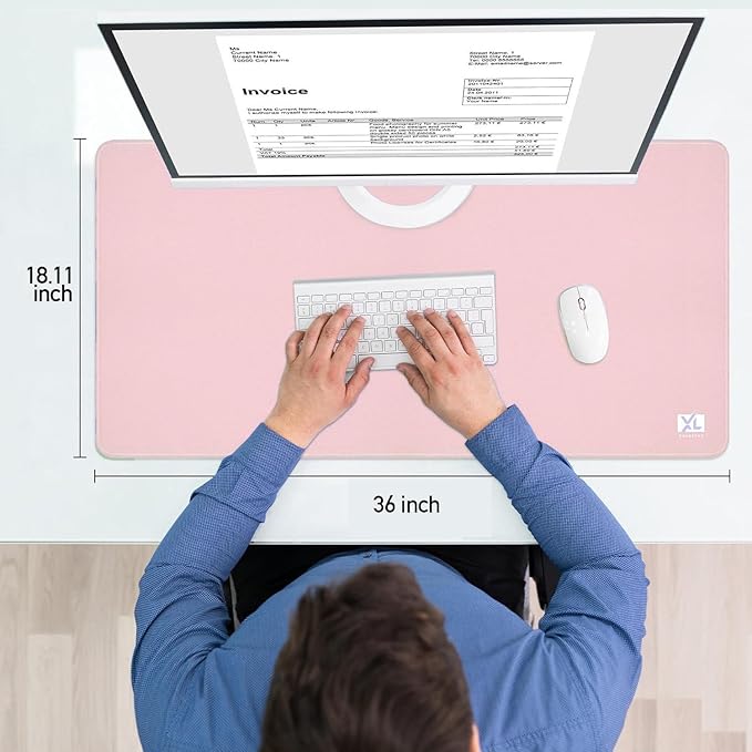 Light Pink 2XL Color Mouse Pad - Oversized (36''x18'') Gaming Desk Mat with Non-Slip Base and Stitched Edges - Waterproof and Durable