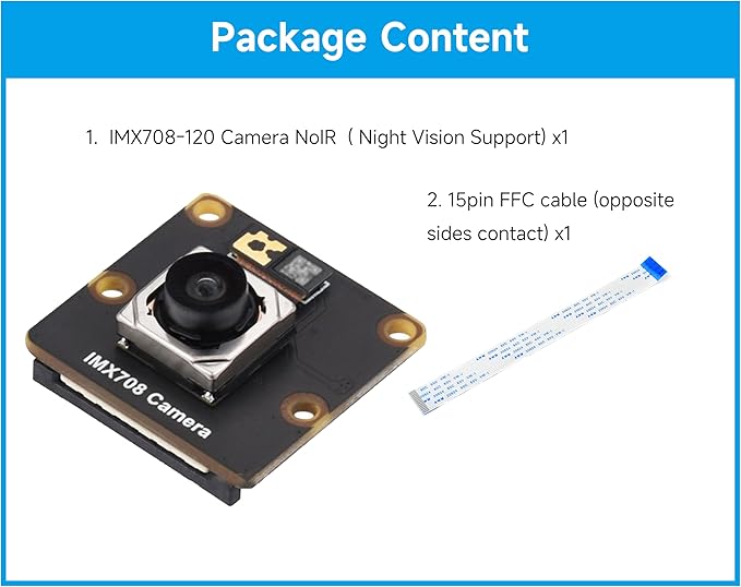 IMX708 12MP Camera Compatible with Raspberry Pi 5/4B/3B+/3A+/3B/2B/B+/A+Zero 2 W/Zero Auto-Focus 120° FOV Support High Dynamic Range (HDR) IMX708-120 Noir Night Vision