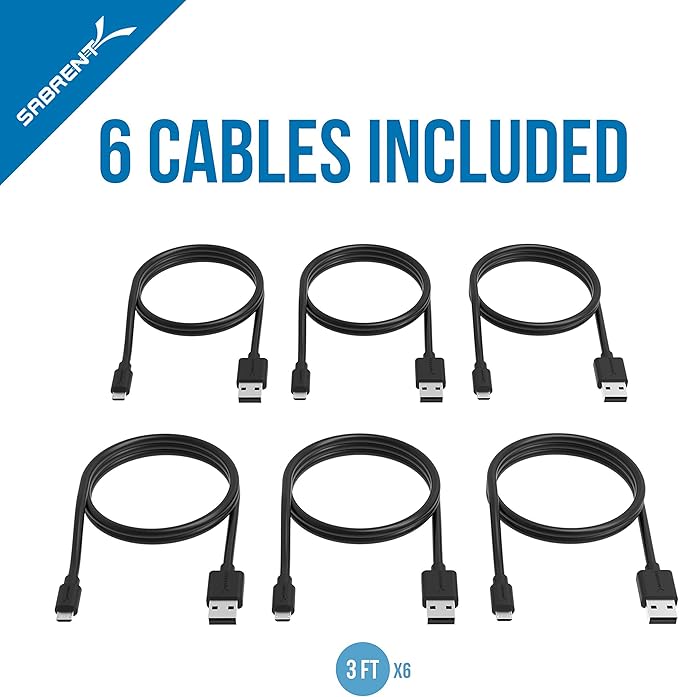 SABRENT 13 Port High Speed USB 2.0 Hub with Power Adapter and 2 Control Switches with Micro USB Cable 6Pack 3FT