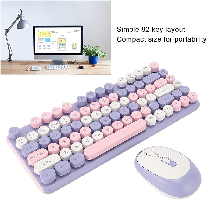 Mechanical Gaming Keyboard 2 - Modes 82 Keys Adjustable DPI Keyboard with Low Noise Mouse for Office Gaming BT / 2.4GHz (Violet)