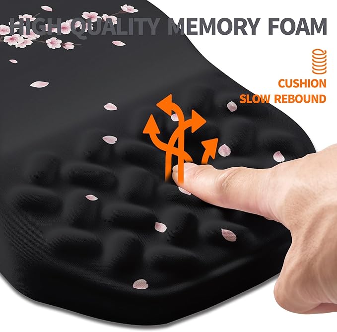 Ergonomic Slope Mouse Pad Wrist Support Wrist Rest Mousepad for Carpal Tunnel Pain Relief with Massage Bulge and Slow Rebound Memory Foam (12x8 inch Pink Blossom)
