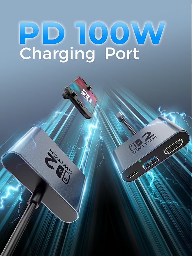 Switch 2 DockPortable USB C Docking Station with 4K@120Hz/PD 100W/USB 3.0 PortAluminum Alloy Travel TV Dock for Switch/Steam Deck/ROG Xbox Ally X/Legion Go 1/2/S
