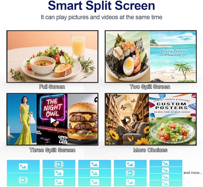 43inch Wall Mount Digital Signage 1000nits High Brightness Advertising Display Slim Fit Frameless Digital Kiosk CMS/Plug &amp Play Auto Play 7/24 Timer Switch Smart Split Screen Play Android OS
