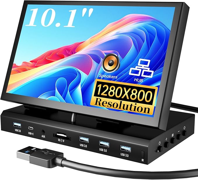 10.1 Small Monitor for PC Raspberry Pi 1280x720 IPS Mini Monitor Multi-Port Docking Station Built-in USB Hub &ampDual Speakers Raspberry Pi Display for DIY ProjectsGaming &amp Aida64 CPU GPU Mon
