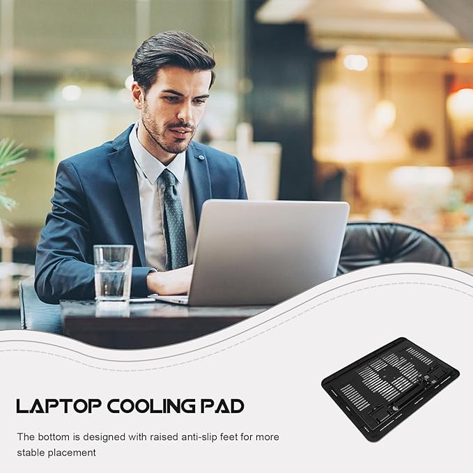 Laptop Cooling Pad and Stand with Quiet Fans Adjustable Black Laptop Cooler Base for Gaming and Office Use Non-Slip Computer Support