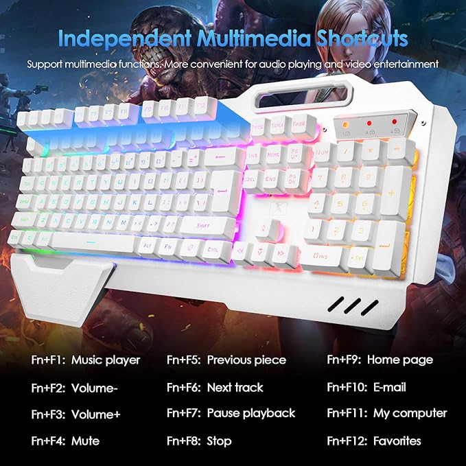 Wireless Gaming Keyboard and MouseRGB Backlit Rechargeable Keyboard Mouse with 5000mAh Battery Metal PanelRemovable Hand Rest Mechanical Feel Keyboard and 7 Color Gaming Mute Mouse for PC Gamers