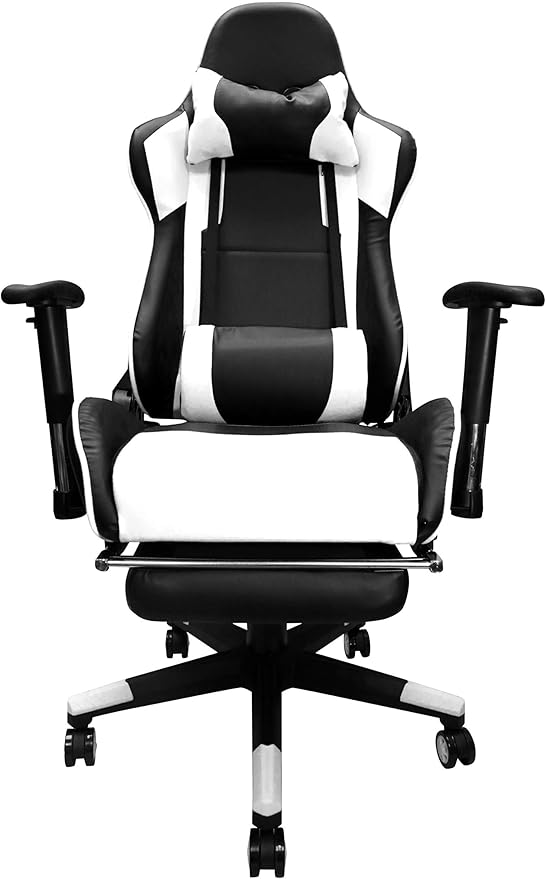 Nicer Furniture Racing Style Game Chair Reclining Gaming Chair Ergonomic Computer Chair for Gamer with Head Cushion Adjustable Armrest and Footrest (White)