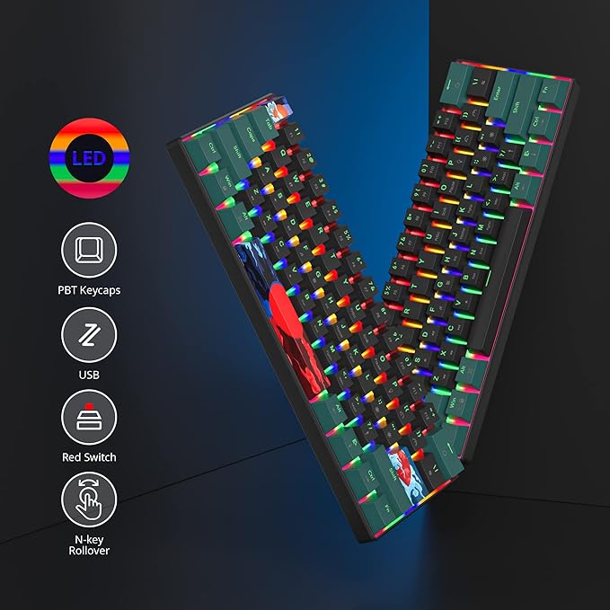 60 Percent Gaming Keyboard Mechanical with Linear Red Switch 60% Wired Ultra-Compact Mini Keyboard Rainbow with PBT Keycaps for Ps4/Ps5/Xbox(61 Green)