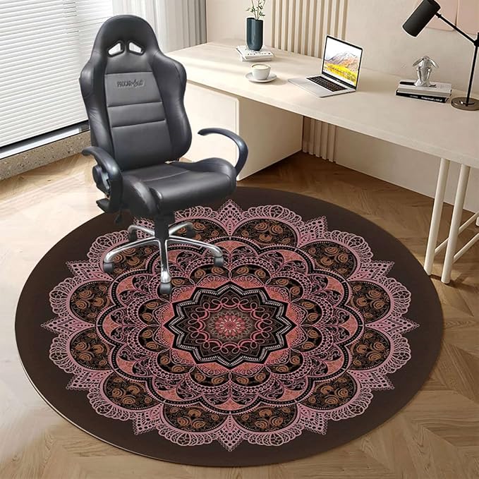 Grey Violet PU Leather Office Chair Mat Hardwood Floor Computer Desk Mat Exotic Ukrainian Fashioned Ornamental Anti-Slip Gaming Chair Mat Round Floor Mat Durable Floor Protector Diameter 55 in
