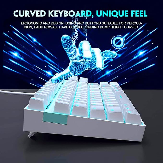 MageGee Mechanical Gaming Keyboard with Blue Switch Compact 87 Keys Wired Computer Keyboard for Windows Laptop PC Gamer LED Ice Blue Backlit White