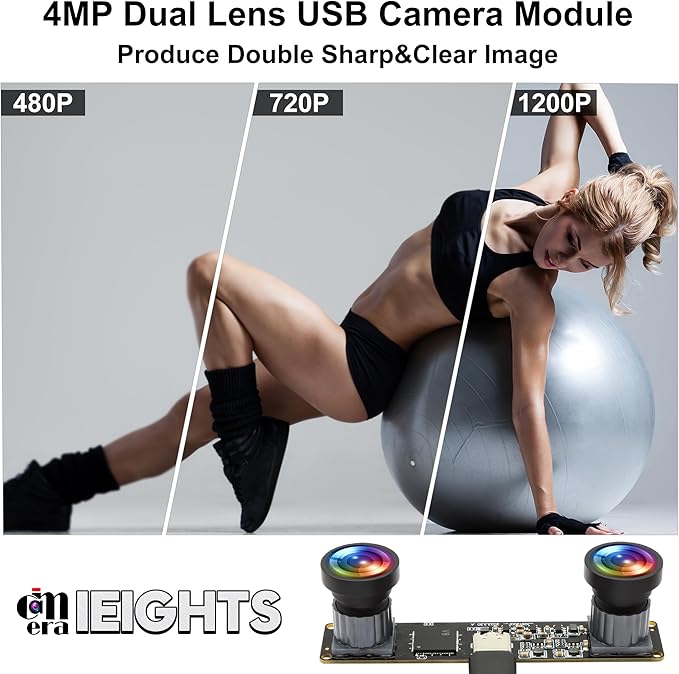 120fps Global Shutter USB Camera Module - Dual Lens 3D Stereo Synchronization Webcam for Computer - High Speed 1200P 60fps Binocular PC M12 UVC USB2.0 VR Wide Angle 100 Industrial