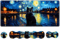 Desk Mat Gaming Mouse Pad Cute Desk Matt Keyboard Wrist Rest for Desktop Anti-Slip Mousepad Stitched Edges XXL Large Mouse Pad with Wrist Support for Home Office I Van Gogh Starry Night Cat