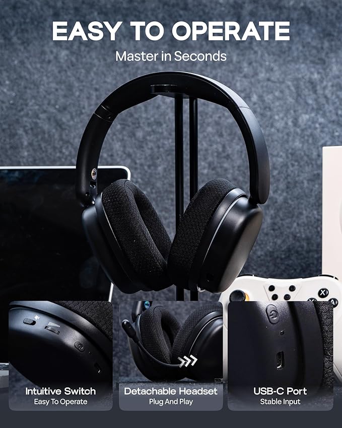 EPOMAKER X Aula G7 Pro Wireless Gaming Headset Dual Mode BT5.3 &amp 2.4GHz 7.1 Surround Sound 80+ Hour Battery RGB Light with Noise Canceling Mic for PS5 PS4 Switch PC (Black)
