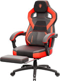 Dowinx Big and Tall Gaming Chair Red Modern High Back PU Leather Steel Frame Ergonomic Adjustable Headrest Footrest Massage Lumbar Support