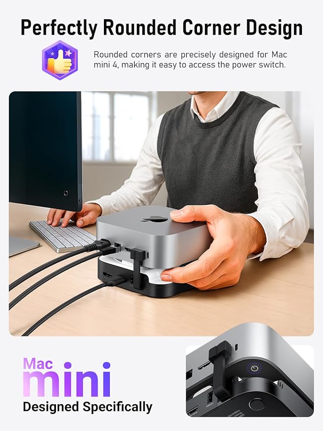 Lemorele 9-in-1 Mac mini M4 Dock Dual 4K@60Hz HDMI 2.0 &amp DP 1.4 10Gbps M.2 NVMe Slot 10Gbps USB-C &amp USB-A 2X USB-A 3.0 SD/TF 2.0 Card Reader Compatible with Mac mini M4/M4 Pro