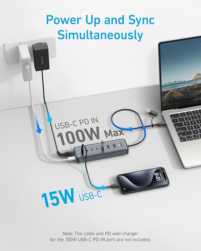 Anker USB C Hub 8-in-1 5Gbps Data Hub USB Splitter with 3 USBA and 4 USBC Ports 100W PD-in 2-in-1 USB-Connector for Laptop MacBook iPad and More (45W Adapter Included)