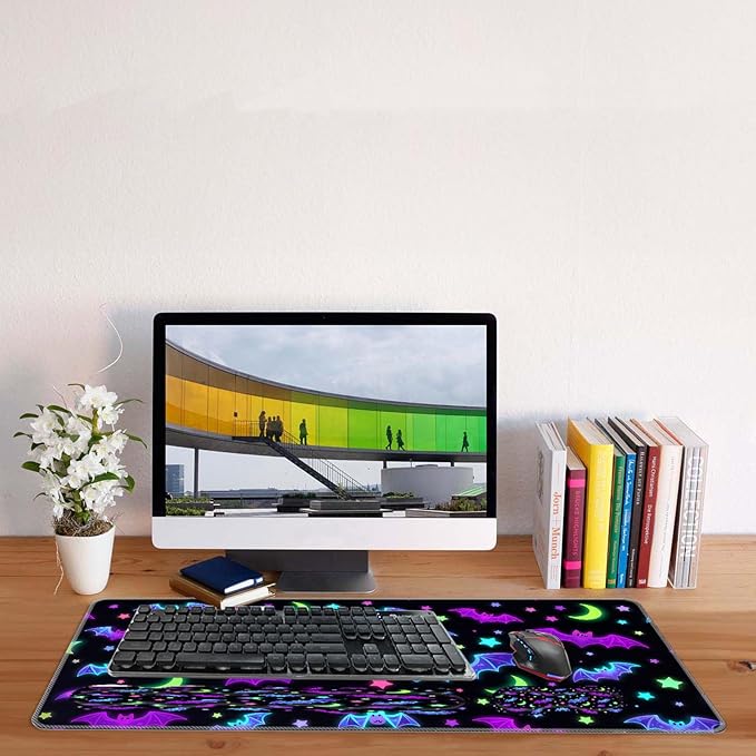 Keyboard Mouse Pad SetLarge Desk Pad+Keyboard Wrist Rest+Mouse Wrist Support+CoasterEasy Typing Pain Relief Non-Slip Wrist Support Mousepad Set Home OfficeGlowing Bats