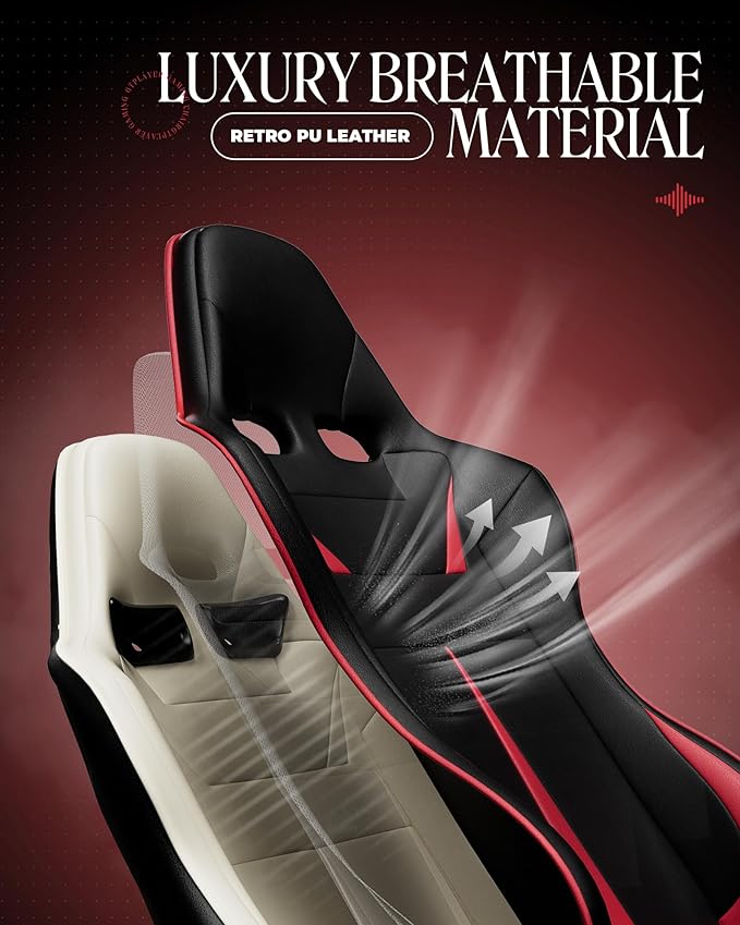 GTPLAYER Gaming Chair with Speakers Video Game Chairs with Footrest PC Game Chairs for Adults - Padded High Back Ergonomic Reclining Silla Linkage Armrest 909MF Black-Red