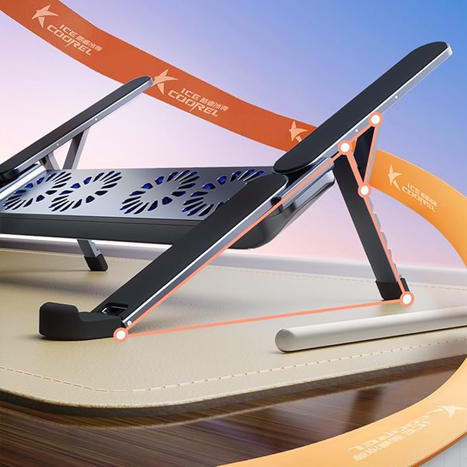Foldable Laptop Cooling Pad with Quiet Fan and Adjustable Stand for 10-17inch Tablets Aluminum Alloy Design Foldable Computer Cooling Base