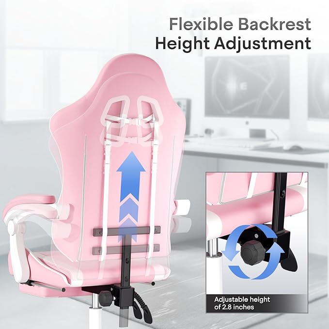 Athena Collection Gaming Chair Ergonomic Gaming Chair with Footrest &amp Headrest Lumbar Support Height Adjustable Swivel Computer Chair Office Chair for Kids Adults(Pink)
