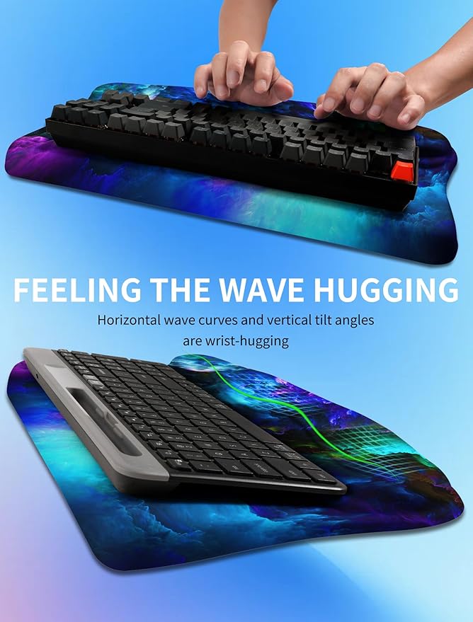 Ergonomic Wave Wrist Rest with Keyboard Stand Cushioned Palm Rest Comfortable Integrated Memory Foam for Natural Typing and Relieve Wrist Pain Nebula