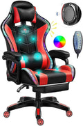 Gaming Chair with RGB LED Lights Video Game Chair Massage Gaming ChairAdjustable Reclining Office Swivel Chair Ergonomic High Back Computer ChairRed