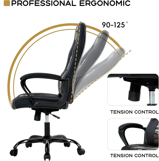 MKDLUFEI Video Game ChairErgonomic Office Chair Desk Chair and Lumbar Support PU Leather Recliner with HeadrestHeight Adjustable Computer Chair for Adults (CAMO)