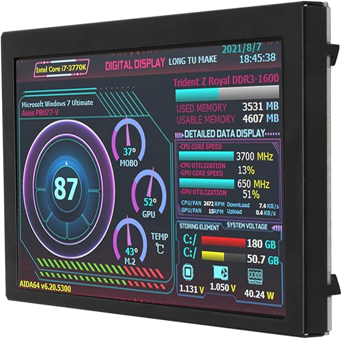 Sanpyl 5 Inch Computer Temp Monitor Display USB Mini Secondary Screen PC Sensor Panel CPU GPU Data Temperature Monitor for PC Computer Case