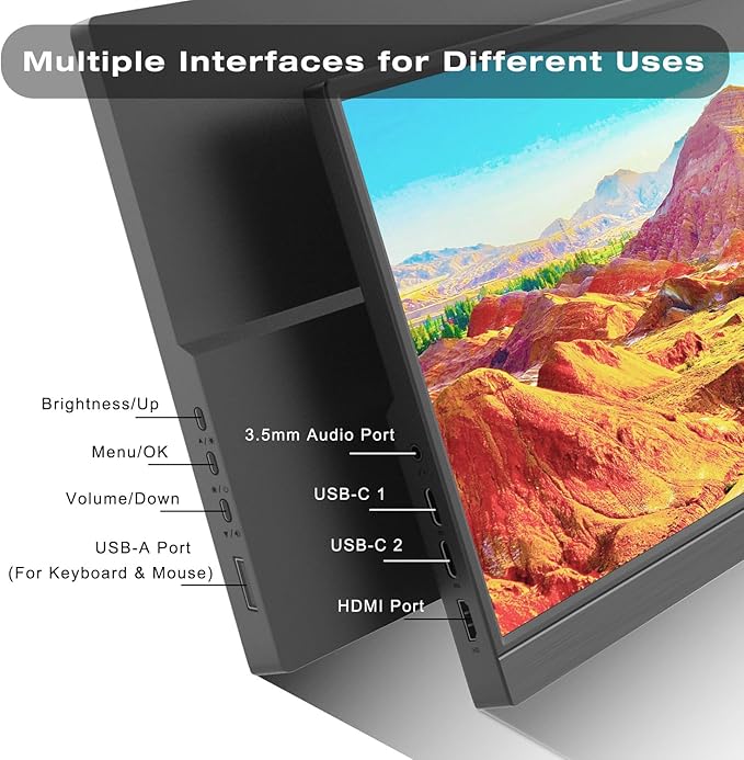 Portable Monitor - 14 FHD 1920x1200P USBC Portable Touchscreen IPS Display USB Type-C HDMI HDR External Monitor for Laptop/PC/Mac/Phone/Xbox Built-in Kickstand &amp Speakers