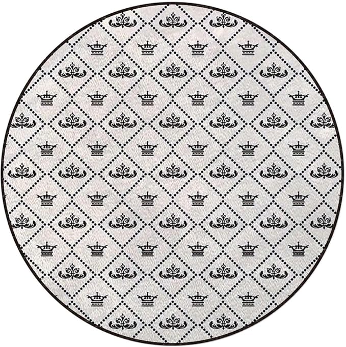 Black and White Round Area Rugs Non-Slip Absorbent Round Rug Soft Comfortable Throw Rugs for Living Room Bedroom Nursery Decor Simple Floral Gothic Style Diameter 39.4 in