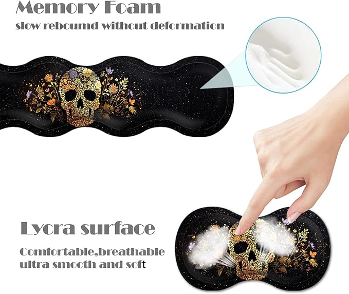 Ergonomic Keyboard Wrist Rest &amp Mouse Pad Wrist Rest SetXL Gaming Desk Mat 31.5x 11.8Non-Slip BaseMemory FoamEasy Typing Pain Relief for Office &amp HomeFloral Skull on Starry