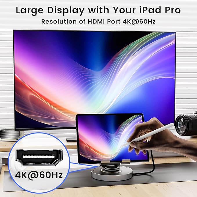 USB C Hub for Ipad Pro Docking Station FOLODA 8-in-1 Rotatable Folding Type-C Tablet Stand with 4k HDMI USB C 3.0 Data Port 2*USB A 3.0 100W PD Charging 3.5mm Aux for Ipad Pro/Phone 15/Galaxy Tab