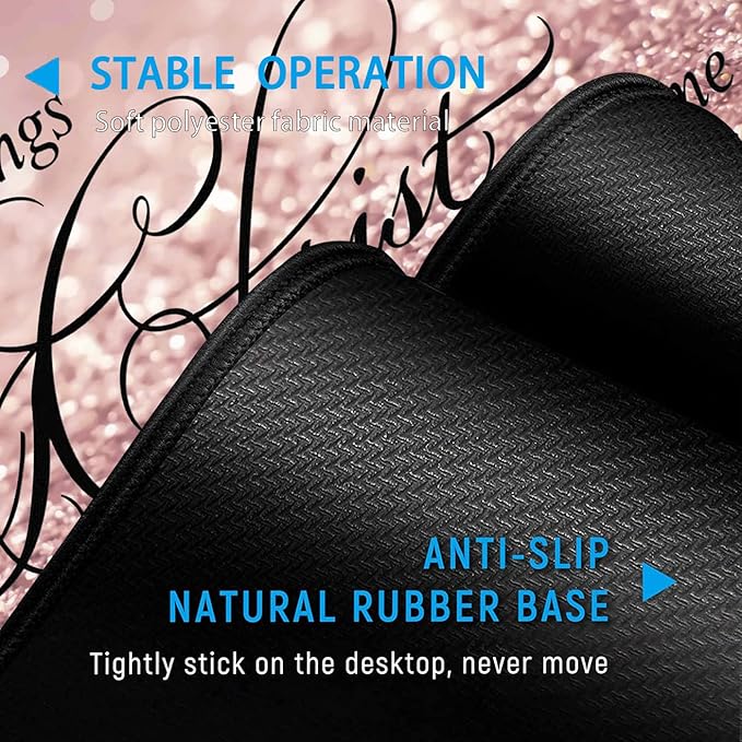 Gaming Mouse PadLarge Mouse Pad with Stitched EdgeNon-Slip Base Office Desk Pad Ergonomic Keyboard Wrist Rest SetWaterproof Writing PadPhilippians 4：13 Bible Pink Glitter Extended XXL Desk Ma