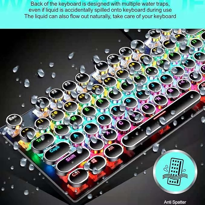 Retro Typewriter Mechanical Keyboard and Mouse Combo Black with Blue Switch and 9 True RGB Backlight Modes Cool Light Up for Gaming Work Mac PC Windows