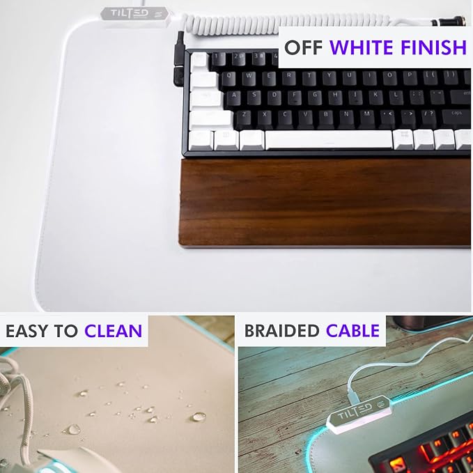 Tilted Nation Bone White Gaming Mouse Pad RGB - Large LED Mousepad - LED Desk mat with 8 Adjustable Light Modes - Non Slip Rubber Base Easy to Clean Water Proof Surface Mat for Keyboard and Mouse