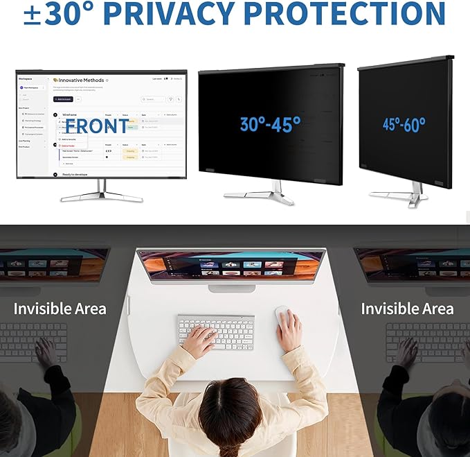 24 Inch Magnetic Privacy Screen for Monitor Ultra-Thin Anti-Spy Computer Monitor Filter with Blue Light Reduction Anti-Glare &amp Easy Installation 16:9 FHD Compatible with 24-Inch Desktop