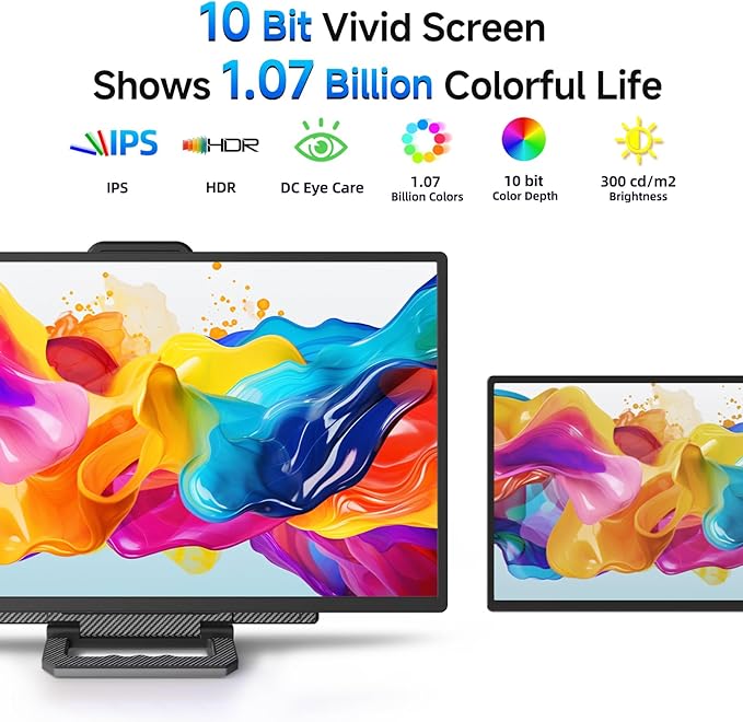 Large Portable Monitor 24 inch - 1080P FHD 100Hz Travel Monitor 125% sRGB IPS Laptop Screen Extender VESA Compatible Height Adjustable Detachable Stand with USB-C HDMI for Work Gaming Office Home