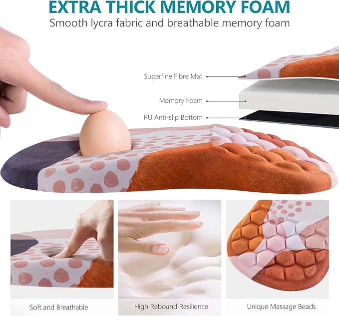 Mouse Pad Wrist Support Ergonomic Mouse Pad with Wrist Rest Comfortable Computer Mouse Pad for Laptop Pain Relief Mousepad with Non-Slip PU Base Boho