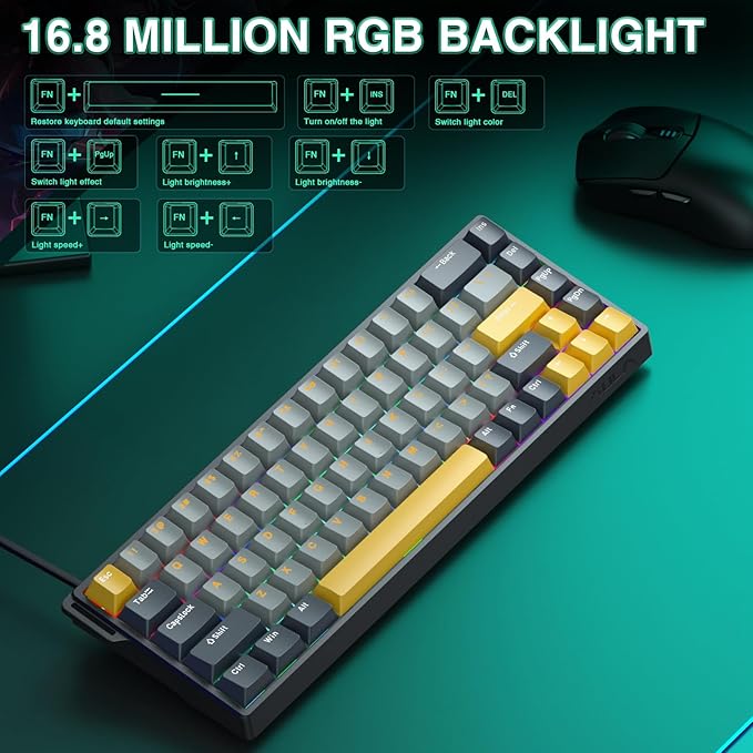 AULA WIN68 HE MAX - Hall Effect Gaming Keyboard with Magnetic Switch Adjustable Actuation Fast Trigger Mode 8KHz Polling Rate RGB Backlit Wired Mechanical Gaming Keyboard 60 Percent