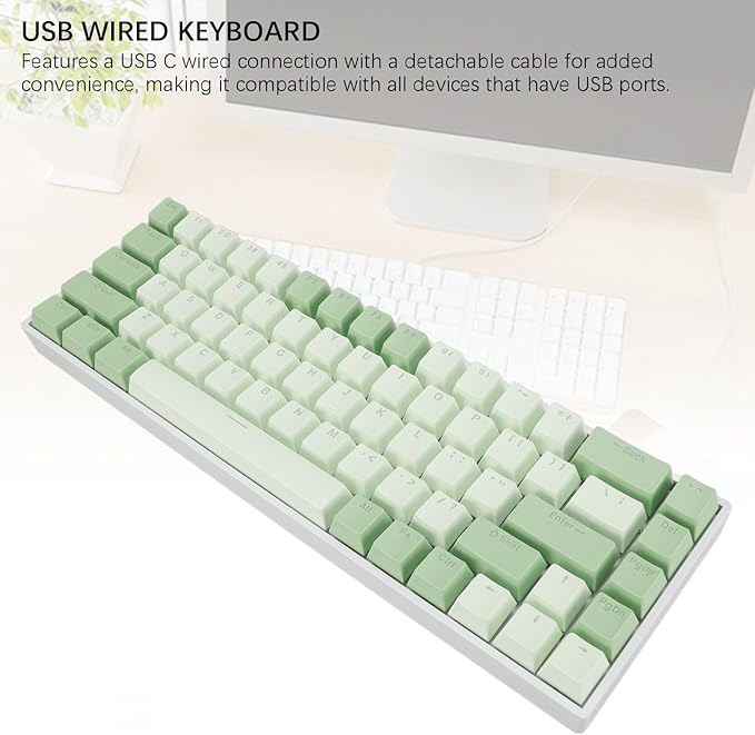 Bewinner RGB Mechanical Gaming Keyboard - 68 Keys 60% Mechanical Keyboard Matcha Theme Red Switch RGB Backlit USB Wired Keyboard for 2000 ME 7 8 10 for HarmonyOS