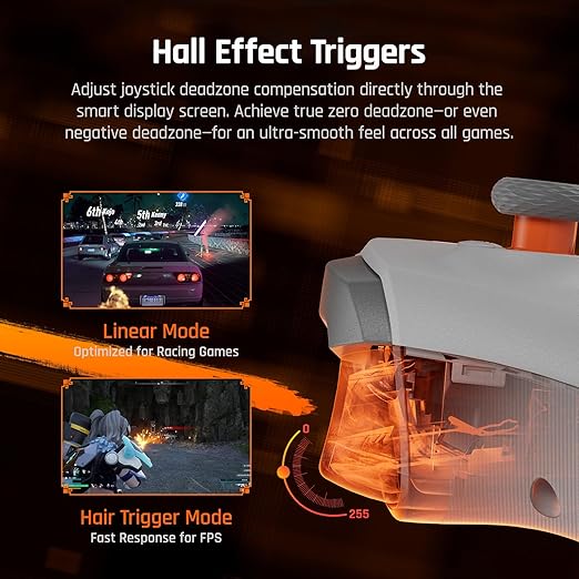 BIGBIG WON Wireless Gaming Controller with LCD Display – Hall Effect Joystick &amp Triggers 1000Hz Polling Rate PC/Switch/Android/iOS Compatible Dual Back Buttons Turbo HD Rumble Wired/Bluetoot