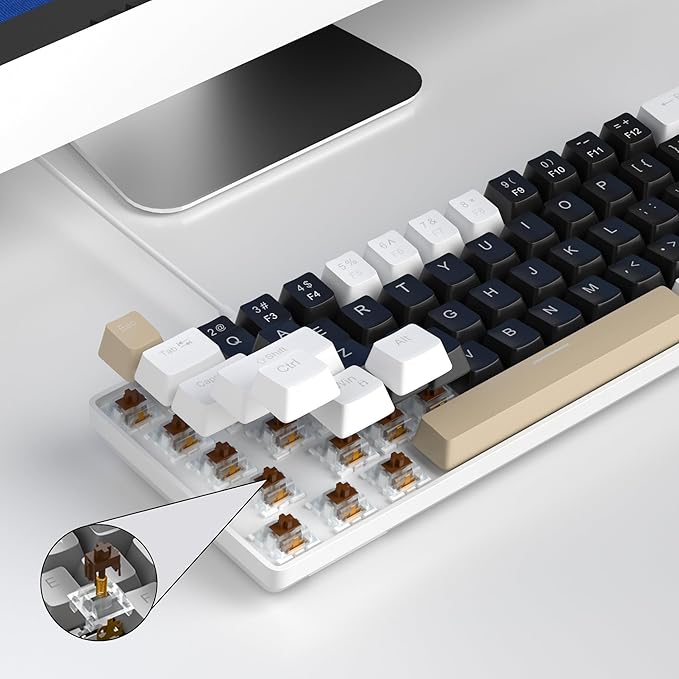 MageGee Portable 60% Mechanical Gaming Keyboard MK-Box LED Backlit Compact 68 Keys Mini Wired Office Keyboard with Brown Switch for Windows Laptop PC Mac - Black/Coffee Color